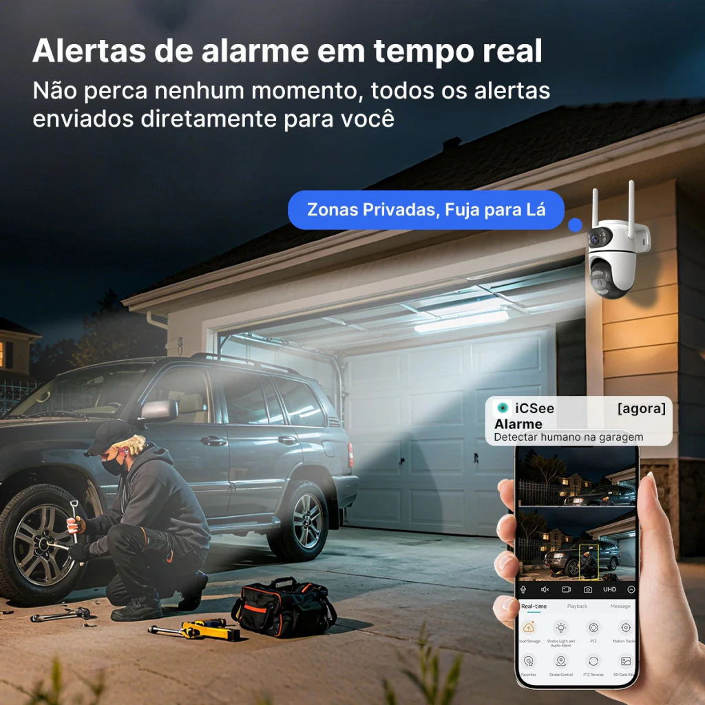 Alerta no celular quando a câmera detecta uma pessoa na garagem