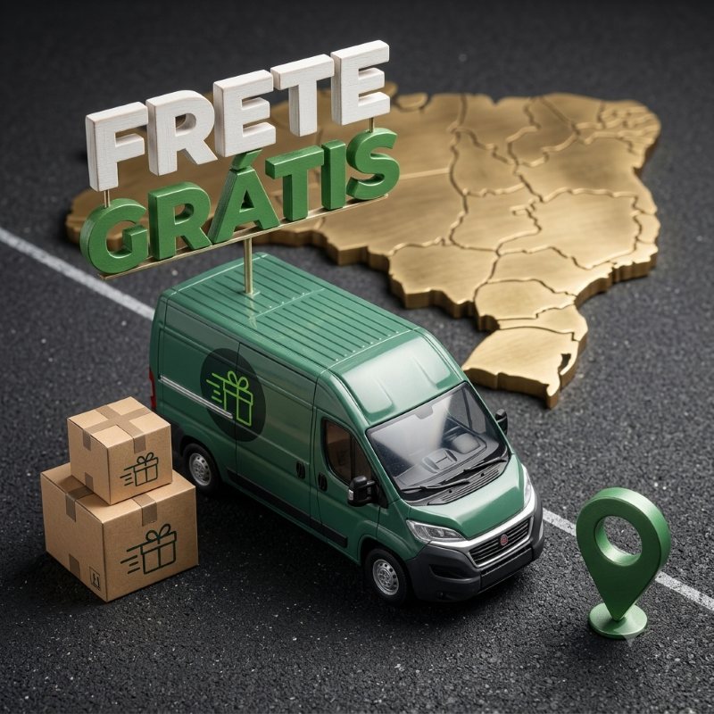 Van de entrega com placa de frete grátis sobre o mapa do Brasil