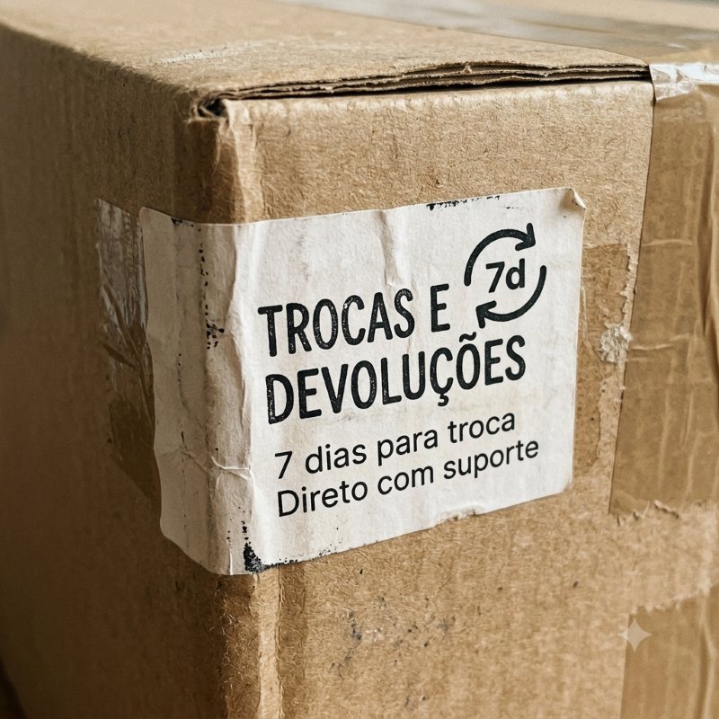 Caixa com etiqueta de trocas e devoluções em 7 dias